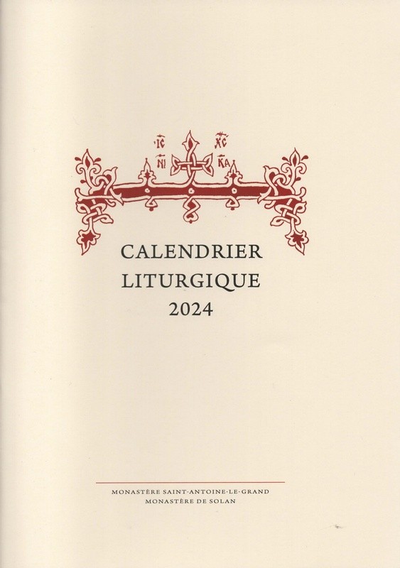 Calendrier liturgique 2024 - EURL de la Transfiguration